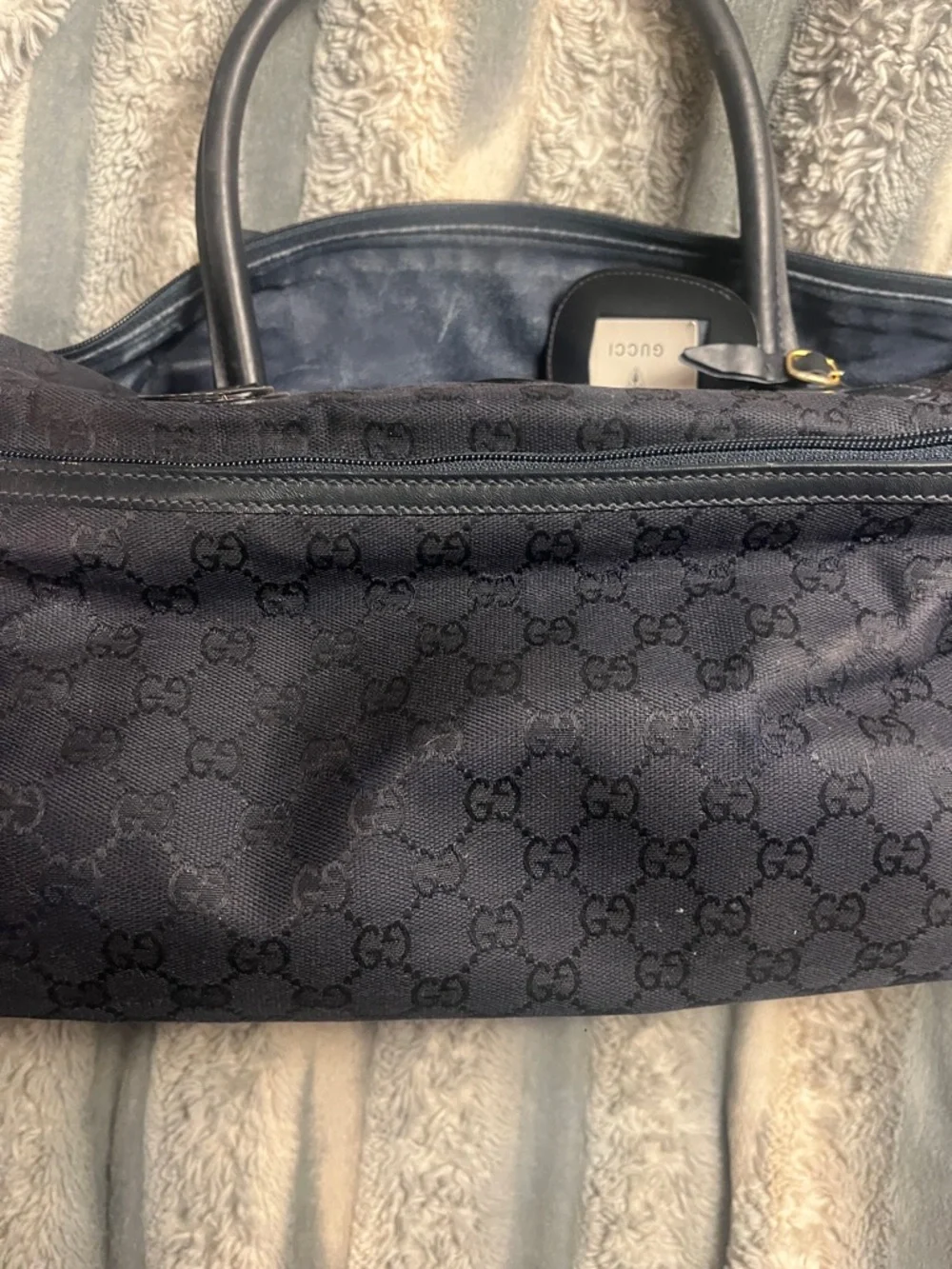 Gucci Black GG Canvas Duffel with Leather Trim